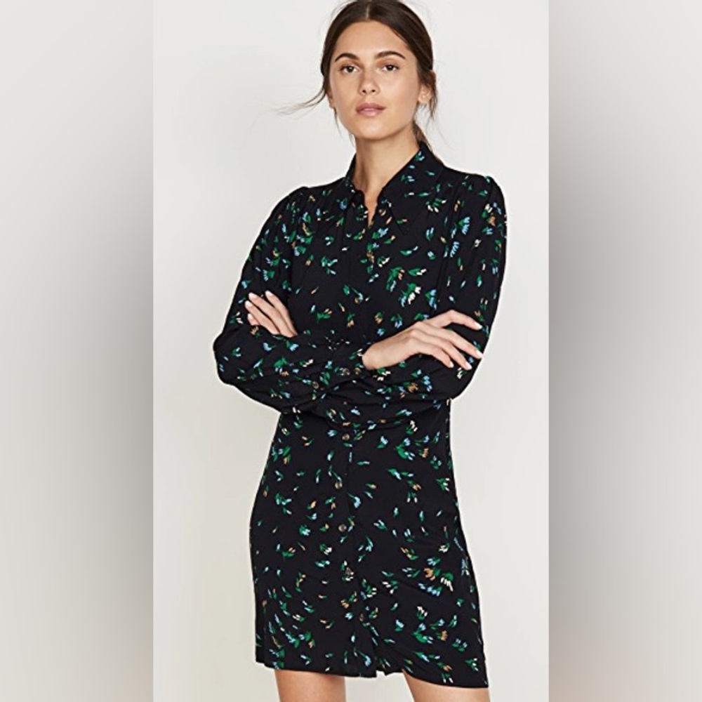 Ganni Black Dress with Green and Blue Accents